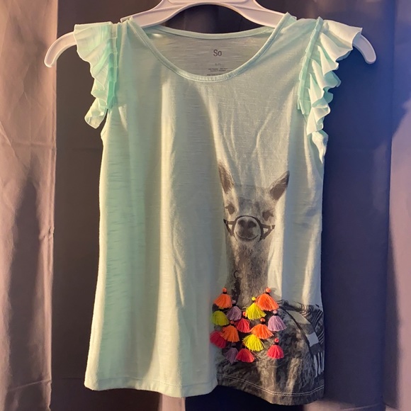 Girls Green Top with Llama - Picture 1 of 2
